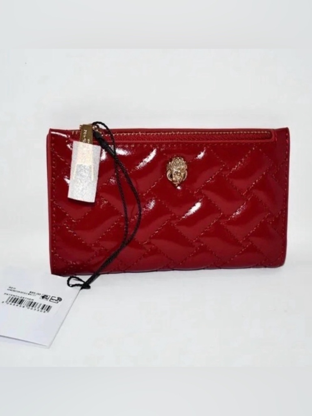 Kurt Geiger Red Patent Quilted Leather Kensington Wallet with Gold Hardware NWT